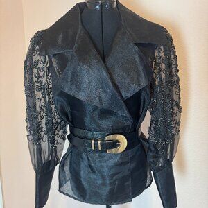 Vintage Sheer Organza Black Statement Blouse Sz 6